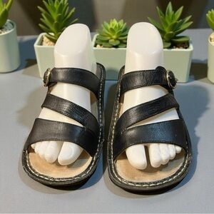 Alegria Black Leather Sandals With Gold Tone Rhinestone Size 5.5 (35)